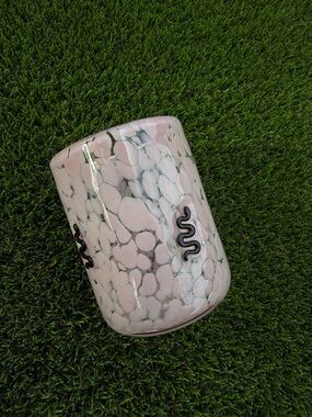 Anthropologie Pink Snake Bubble Glass Cuo with Black Accent